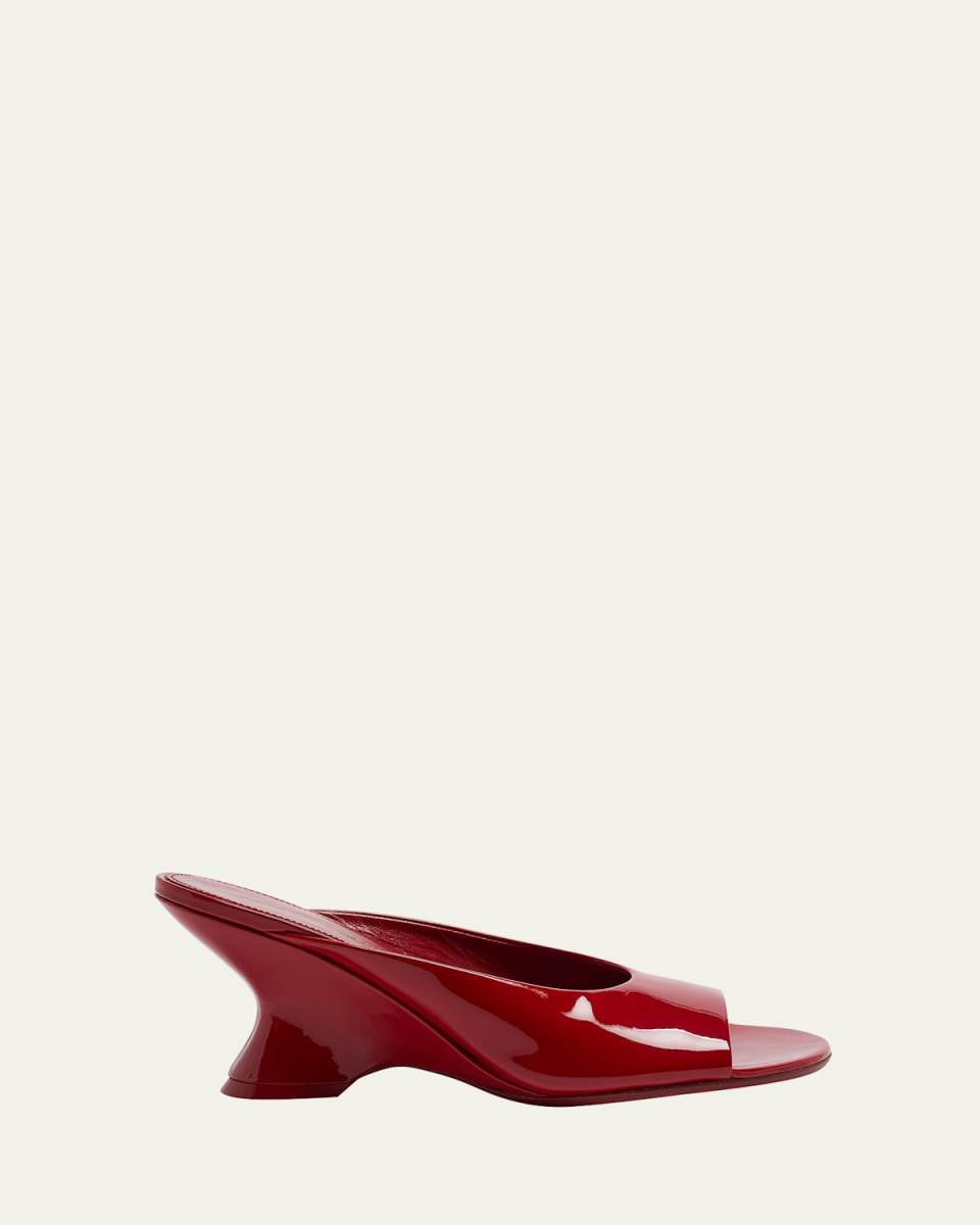 Patent Peep-Toe Wedge Mules